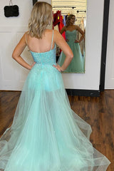Light Green Sequined Spaghetti Straps A-Line Prom Dress