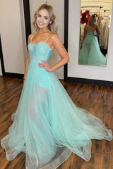 Light Green Sequined Spaghetti Straps A-Line Prom Dress