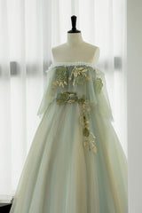 Prom Dresses For 17 Year Olds, Light Green Strapless A-line Tulle Prom Dress,Unique Evening Dresses