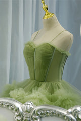 Bridesmaids Dress Style, Light Green Straps Ruffle-Layers Pleated Maxi Formal Dress