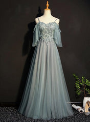 Sage Green Bridesmaid Dress, Light Green Tulle A-line Off Shoulder Party Dress, Long Prom Dress