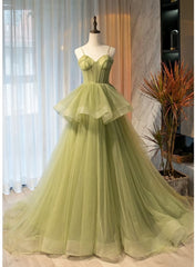 Wedding Dress Hire Near Me, Light Green Tulle Layers Ball Gown Wedding Party Dress, Long Evening Dress Prom Dress