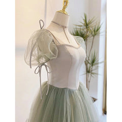 Formal Dresses With Sleeves For Weddings, Light Green Tulle Long Evening Dress, Green Formal Dress Party Dress