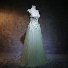 Party Dresses Sale, Light Green Tulle Long Party Dress, A-line Floor Length Prom Dress