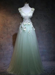 Party Dress Sales, Light Green Tulle Long Party Dress, A-line Floor Length Prom Dress