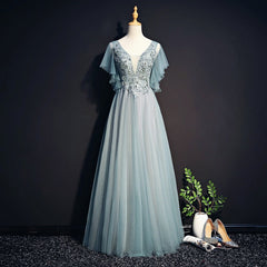 Homecoming Dresses Fitted, Light Green Tulle Long Party Dress, Green Lace Low Back Prom Dress Evening Dress