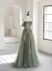 Bridesmaid Dressese Lavender, Light Green Tulle Sweetheart A-line Long Party Dress, Tulle Off Shoulder Prom Dress