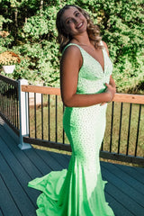 Light Green V-neck Sequins Mermaid Prom Dress