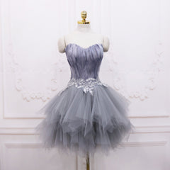 Bridesmaid Dress Uk, Light Grey Feather and Tulle Short Party Dress, Lovely Homecoming Dress