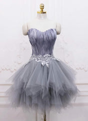Bridesmaid Dresses Sleeveless, Light Grey Feather and Tulle Short Party Dress, Lovely Homecoming Dress