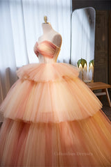 Party Dresses 2054, Light Orange Strapless A-line Multi-Layers Long Prom Dress