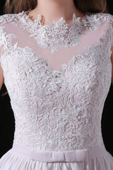 Wedding Dress Boutiques Near Me, Light Pink Chiffon Wedding Dresses with veil Lace Appliques Top Short Sleeve