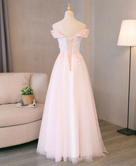 Chic Dress Classy, Light Pink Lace Off Shoulder Long Prom Dress, Pink Evening Dress