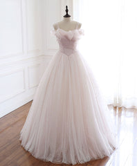 Evening Dresses Velvet, Light Pink Tulle Long Prom Dress Pink Tulle Formal Graduation Dresses