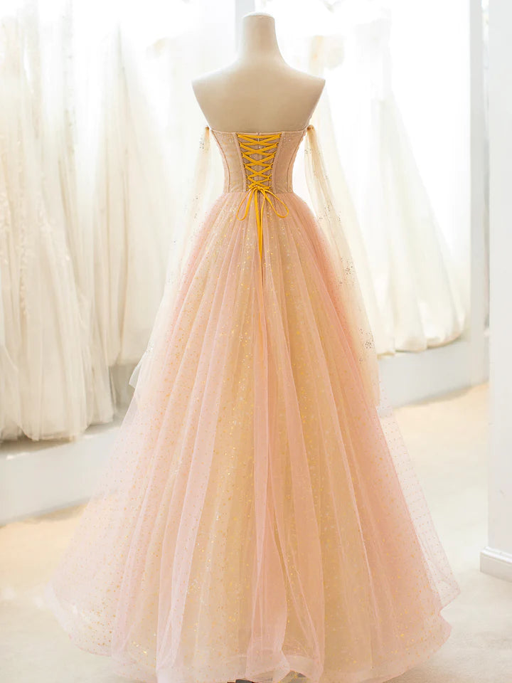 Bridesmaid Dresses Purples, Light Pink Tulle Sweetheart Long Prom Dress, Pink Tulle Formal Dress