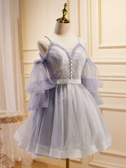 Prom Dresse 2027, Light Purple A-Line Tulle Lace Short Prom Dresses, Light Purple Homecoming Dresses