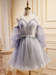 Prom Dresses2027, Light Purple A-Line Tulle Lace Short Prom Dresses, Light Purple Homecoming Dresses