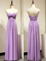 Bridesmaids Dresses Online, Light Purple Empire Sweetheart Bridesmaid Dresses with Ruching, Simple Chiffon Prom Dress