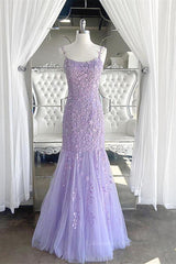 Prom Dresses 2055 Short, Light Purple Lace Mermaid Prom Dresses, Purple Lace Mermaid Formal Evening Dresses