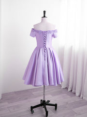 Women Dress, Light Purple Satin Short Party Dress with Lace, Cute Short Homecoming Dress