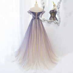 Party Dress For Girls, Light Purple Shiny Tulle Gradient A-line Sweetheart Prom Dress, Long Tulle Formal Dress