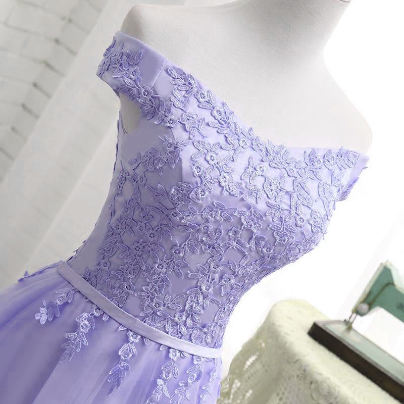 Evening Dresses Simple, Light Purple Short Bridesmaid Dress , Tulle with Lace New Formal Dresses