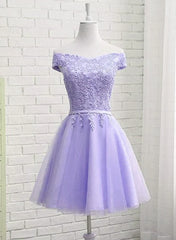 Evening Dresses Unique, Light Purple Short Bridesmaid Dress , Tulle with Lace New Formal Dresses