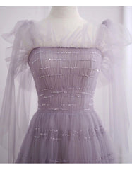 Prom Dresse Backless, Light Purple Tea Length Soft Tulle Party Dress, Cute Short Homecoming Dress Formal Dress