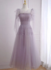 Prom Dress Long Quinceanera Dresses Tulle Formal Evening Gowns, Light Purple Tea Length Soft Tulle Party Dress, Cute Short Homecoming Dress Formal Dress