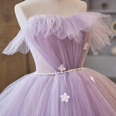 Prom Dresses 2023 Fashion Outfit, Light Purple Tulle Ball Gown Long Sweet 16 Dress, Off Shoulder Light Purple Formal Dress