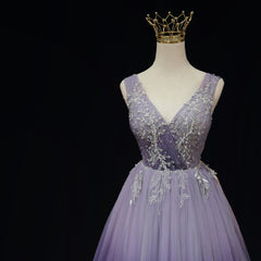 Party Dresses Short Tight, Light Purple Tulle Gradient Lace Applique Formal Dress, Long Prom Dress