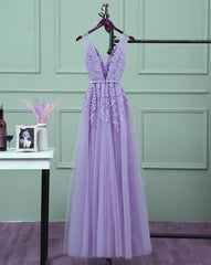 Party Dress Night Out, Light Purple Tulle Long Party Dress , A-line Bridesmaid Dress