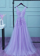 Party Dresses For Ladies 2023, Light Purple Tulle Long Party Dress , A-line Bridesmaid Dress