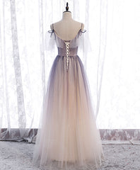 Ruffle Dress, Light Purple Tulle Sequin Long Prom Dress, Purple Formal Party Dress