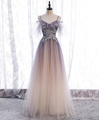 Light Blue Dress, Light Purple Tulle Sequin Long Prom Dress, Purple Formal Party Dress