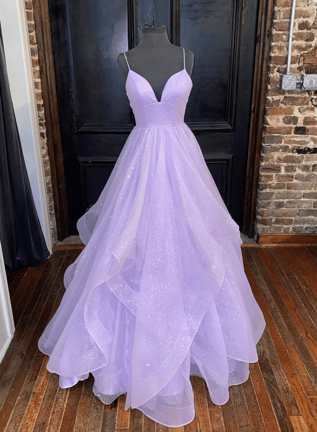 Party Dress After Wedding, Light Purple Tulle Straps Long Formal Dress, A-line Purple Prom Dress