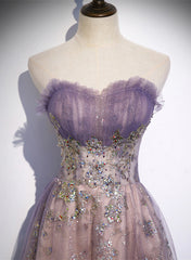 Bridesmaid Dress Colors Scheme, Light Purple Tulle with Lace A-line Floor Length Party Dress, Light Purple Evening Dress