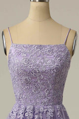 Bridesmaid Dresses Colors, Lilac A-line Lace-Up Back Tulle Embroidery Slit Long Prom Dress
