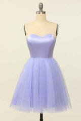 Winter Wedding, Lilac A-line Strapless Sweetheart Lace-Up Back Mini Homecoming Dress