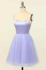 Wedding Color Schemes, Lilac A-line Strapless Sweetheart Lace-Up Back Mini Homecoming Dress