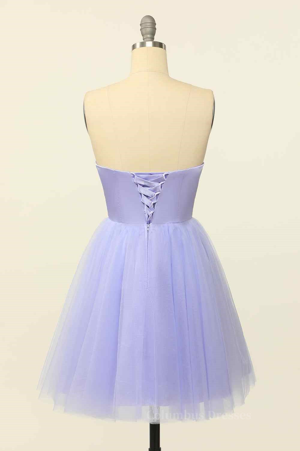 Bridal Shower Games, Lilac A-line Strapless Sweetheart Lace-Up Back Mini Homecoming Dress