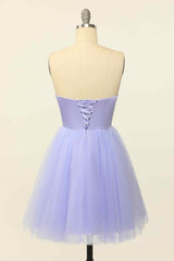 Bridal Shower Games, Lilac A-line Strapless Sweetheart Lace-Up Back Mini Homecoming Dress