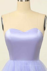 Bridesmaid Dresses Mismatched Winter, Lilac A-line Strapless Sweetheart Lace-Up Back Mini Homecoming Dress