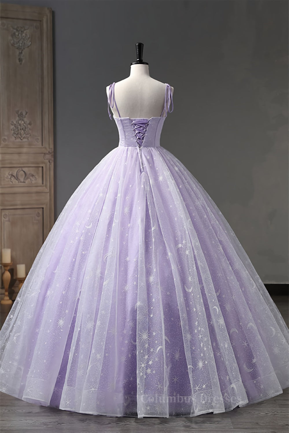 Bridesmaids Dresses Sale, Lilac Bow Tie Shoulder Prints Long Prom Dress