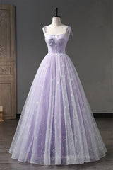 Bridesmaid Dresses Sales, Lilac Bow Tie Shoulder Prints Long Prom Dress