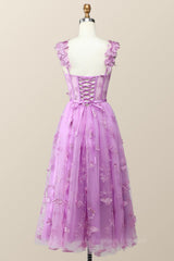 Bridesmaids Dress Peach, Lilac Butterfly Tulle A-line Midi Homecoming Dress