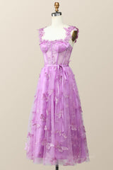 Bridesmaids Dresses Peach, Lilac Butterfly Tulle A-line Midi Homecoming Dress