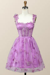Prom Dress 2062, Lilac Butterfly Tulle A-line Short Homecoming Dress