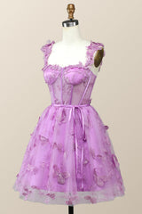 Bridesmaid Propos, Lilac Butterfly Tulle A-line Short Homecoming Dress