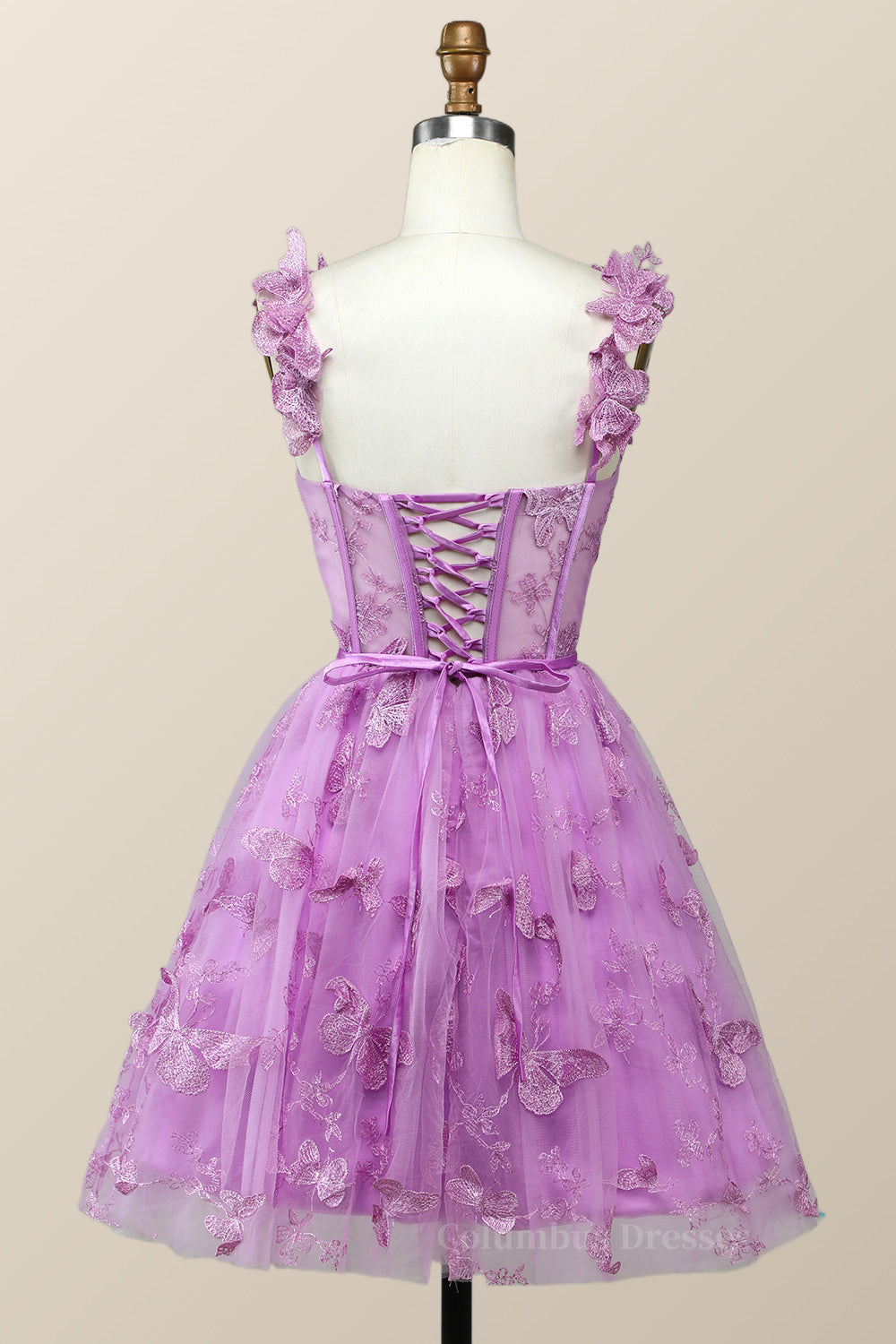 Groomsmen Attire, Lilac Butterfly Tulle A-line Short Homecoming Dress